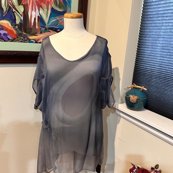 Sheer Chiffon Hand Painted Tunic/Blouse - a Work of ART by BNQ - SZ 38-40 - Picture 4 of 12